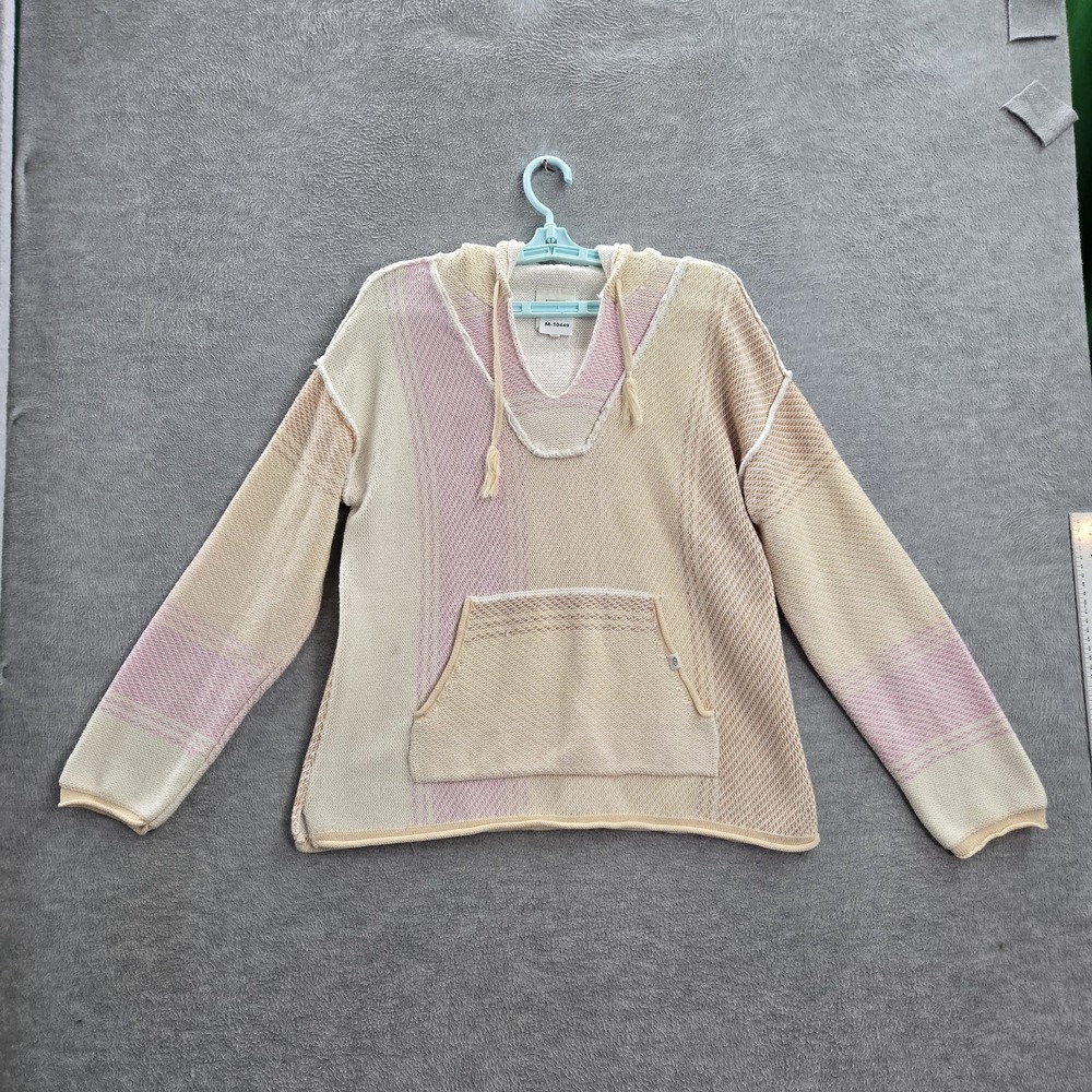 Rip Curl‎ Women Hoodie L Beige Striped Baja Drawstring Long Sleeve READ